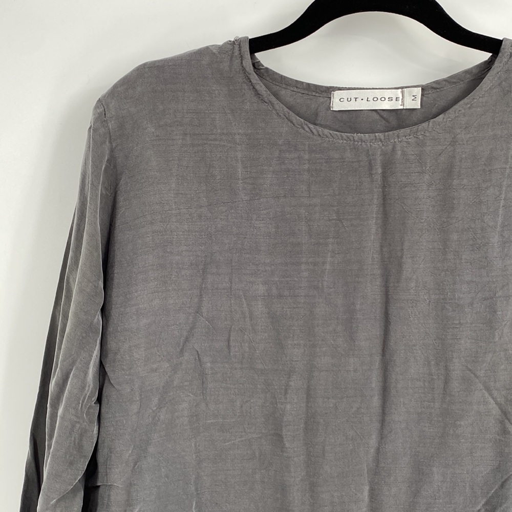 Vintage Cut Loose Light Grey 100% Bemberg Long Sleeve Shirt - Picture 5 of 11